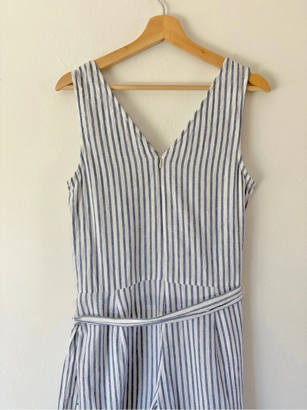 Beachlunchlounge Striped Sleeveless Linen Blend Wide Leg Crop Jumpsumpsuit Small